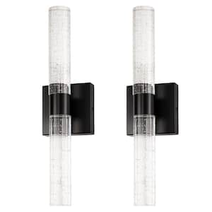 18 in. 2-Light Black Modern/Contemporary Glass Bubble LED Vanity Light Bar with 3CCT Function for Living Room (2-Pack)