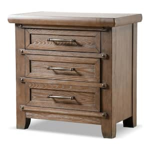 Amaceus Brown 3-Drawer 28 in. W Nightstand