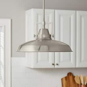Wilhelm 16 in. 1-Light Brushed Nickel Industrial Farmhouse Pendant Light Fixture with Metal Shade