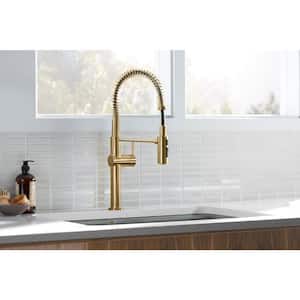 Crue Single-Handle Pull-Down Sprayer Kitchen Faucet in Vibrant Brushed Moderne Brass