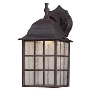 1-Light Weathered Patina Outdoor LED Wall-Mount Lantern Sconce