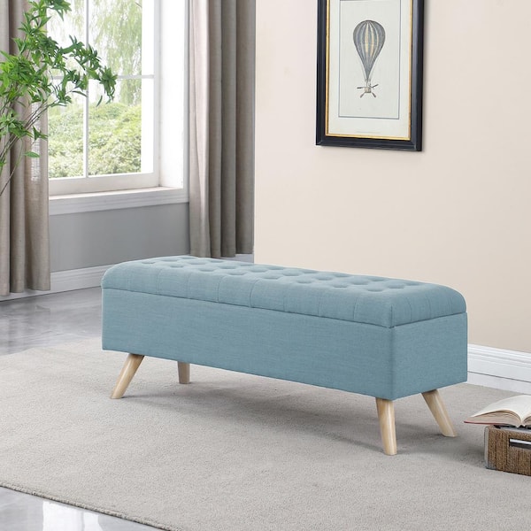 French Blue Woven 48 in. Bedroom Bench Backless with Storage