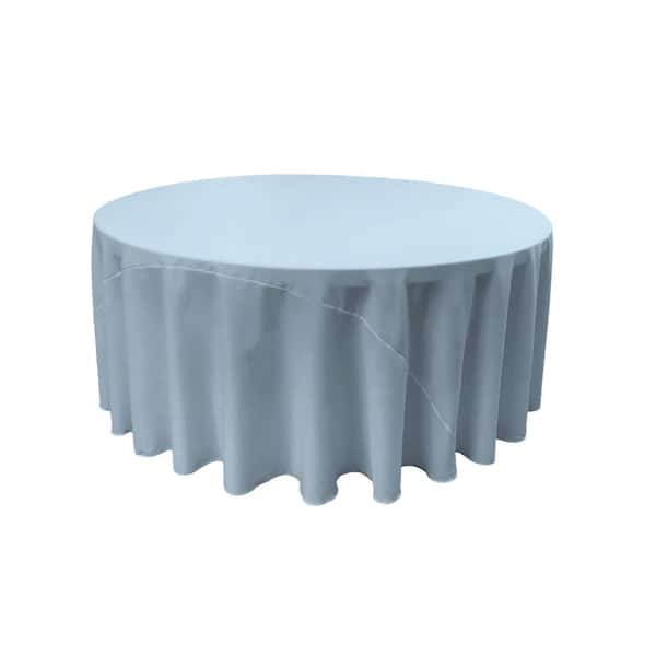 LA Linen 132 in. Round Light Blue Polyester Poplin Tablecloth