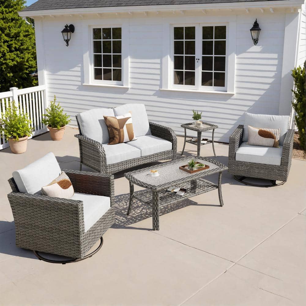 Missisi Gray 5-Piece Wicker Patio Conversation Set with Gray Cushions and Swivel Chairs price history on PriceWatchPro