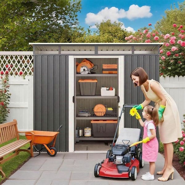 Lofka 8 ft. W x 6 ft. D Outdoor Storage Metal Shed with Sliding
