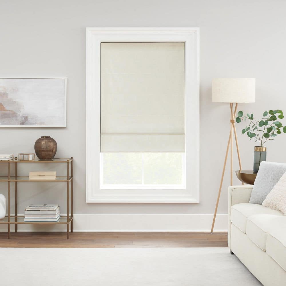 Eclipse Drew Textured Solid  100% Total Blackout  Cordless Roman Shade  Ivory  36 x 64