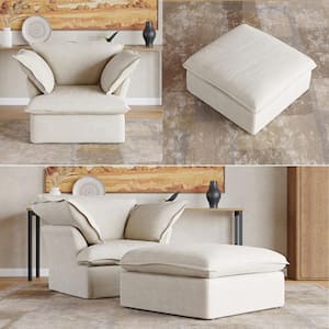 43.3 in. Overstuffed Down Filled Comfort Contemporary Linen Flannel Modular Sofa Single Accent Chair with Ottoman, Beige