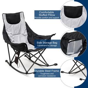 Gray 1-Piece Metal Outdoor Beach Chair Camping Lounge Chair Lawn Chair with Heating Technology and Two Handy Side Pocket