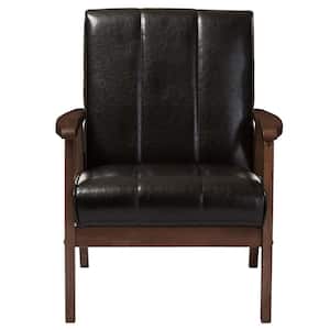 Nikko Scandinavian Dark Brown Faux Leather Upholstered Accent Chair