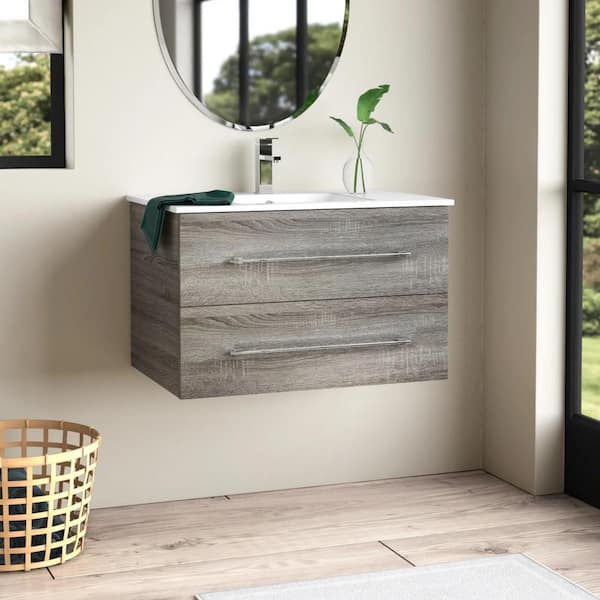 Cutler Kitchen and Bath Kato 30 in. W x 19 in. D x 20 in. H Single Sink Wall Bathroom Vanity in Dorato with Cultured Marble Top in White