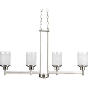 Alexa Collection 4-Light Brushed Nickel Etched Linen With Clear Edge Glass Modern Linear Chandelier Light
