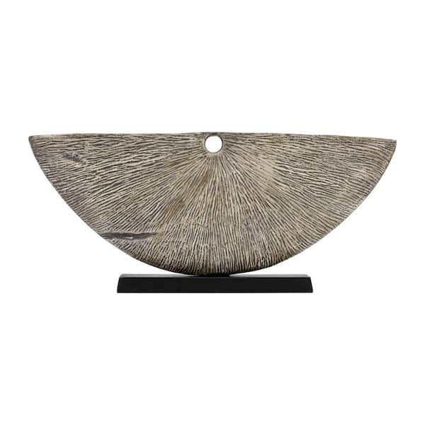 Liv & Skye Ivory/Tan 30 in. x 13 in. Metal Corrugated Half Circle Sculpture