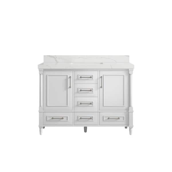 Willow Collections Hudson 48 in. W x 22 in. D x 36 in. H Bath Vanity in White with 2 in. Calacatta Quartz Top
