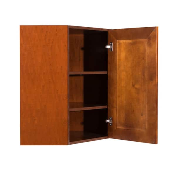 LIFEART CABINETRY Cambridge Assembled 24 in. x 36 in. x 12 in. Wall Diagonal Mullion-Door Cabinet with 1-Door 2-Shelves in Chestnut