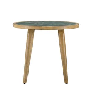 Novato 22 in. Brown Wood & Green Round Sintered Stone End Table