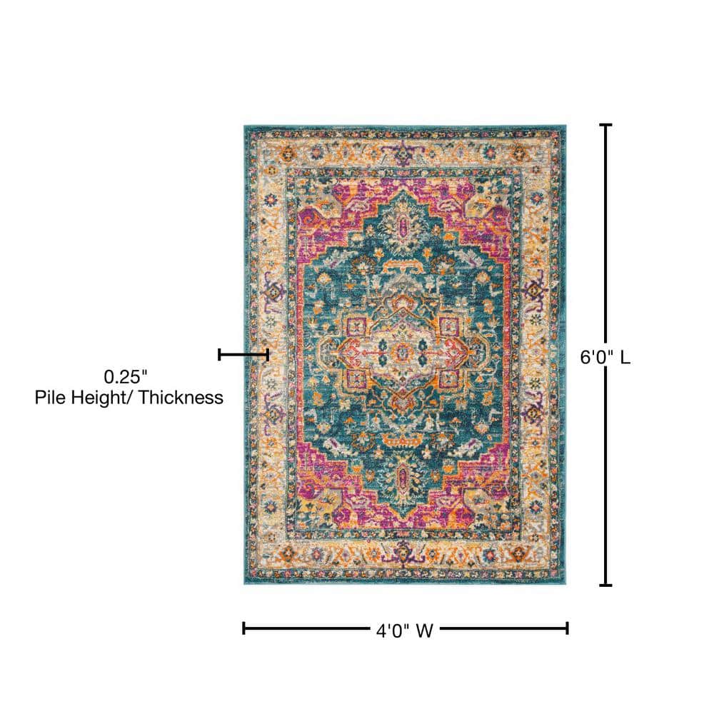 Blue Multi 4' x 6' Synthetic Floral Motif Area Rug
