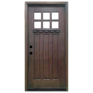 32 in. x 80 in. Craftsman 6 Lite Stained Mahogany Wood Prehung Front Door
