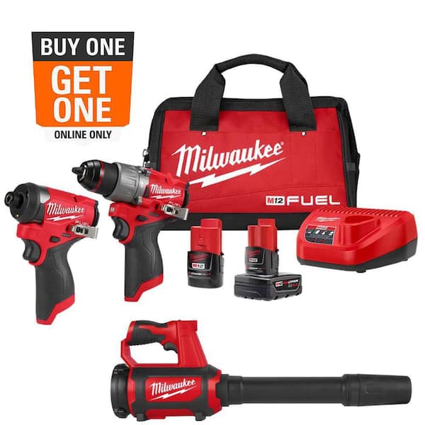 M12 FUEL 12-Volt Lithium-Ion Brushless Cordless Hammer Drill and Impact Driver Combo Kit with Compact Spot Blower
