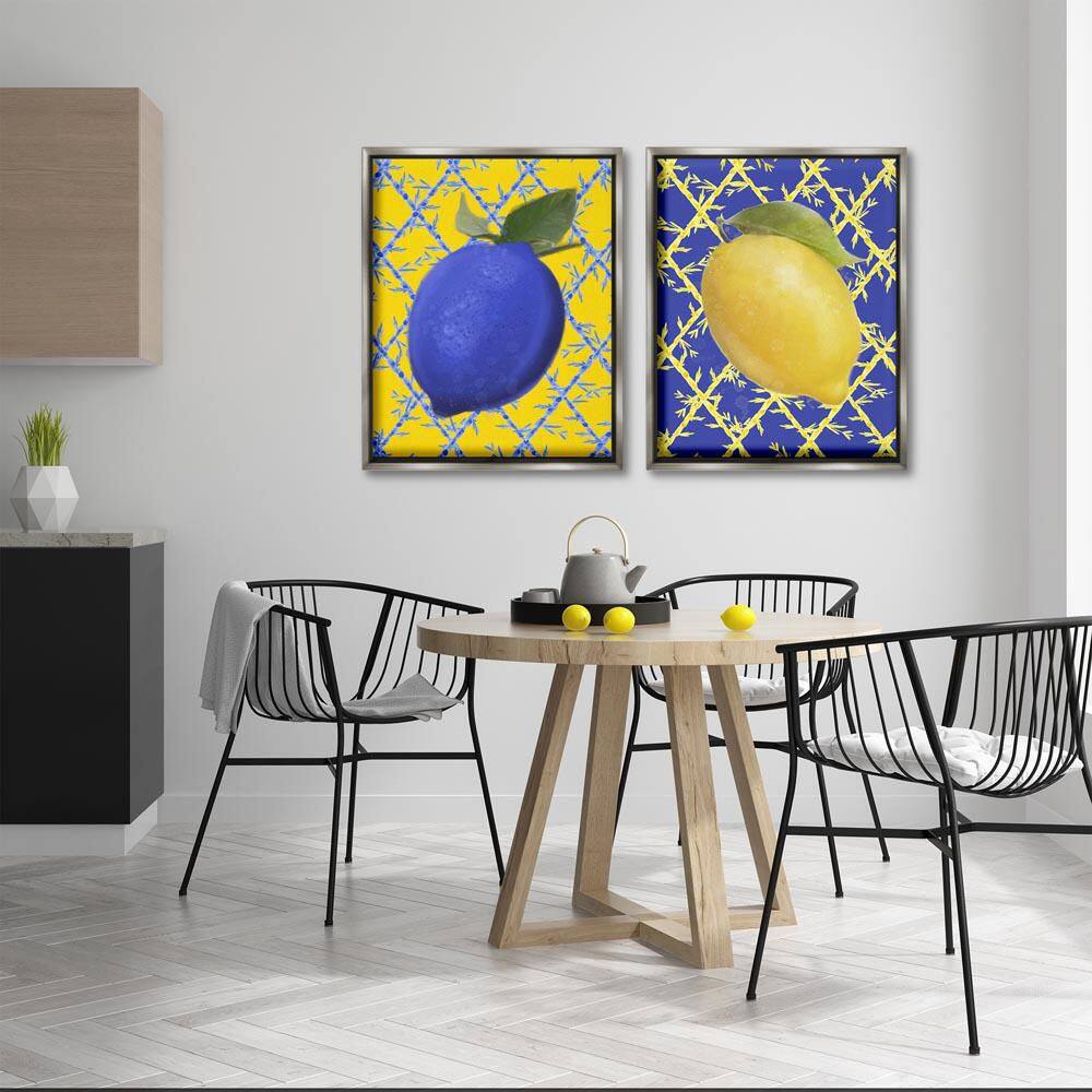 Bold Blue and Yellow Lemons by Matthew Piotrowicz 2-Piece Gray Floater Frame Food Graphic Art Print 21 in. x 17 in. price history on PriceWatchPro