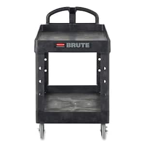 Heavy Duty Black 2-Shelf Utility Cart with Lipped Shelf in Large