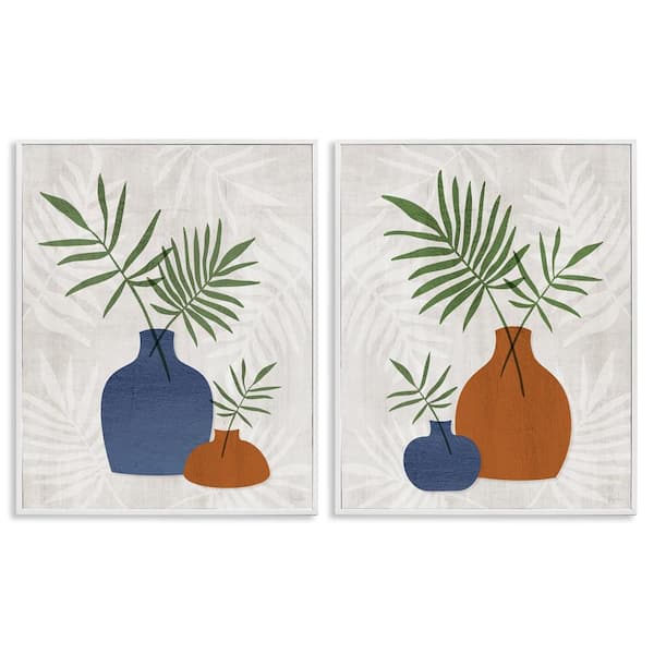 Stupell Industries Midcentury Palm Vases by Natalie Carpentieri 2-Pieces White Framed Nature Giclee Art Print 20 in. x 16 in.