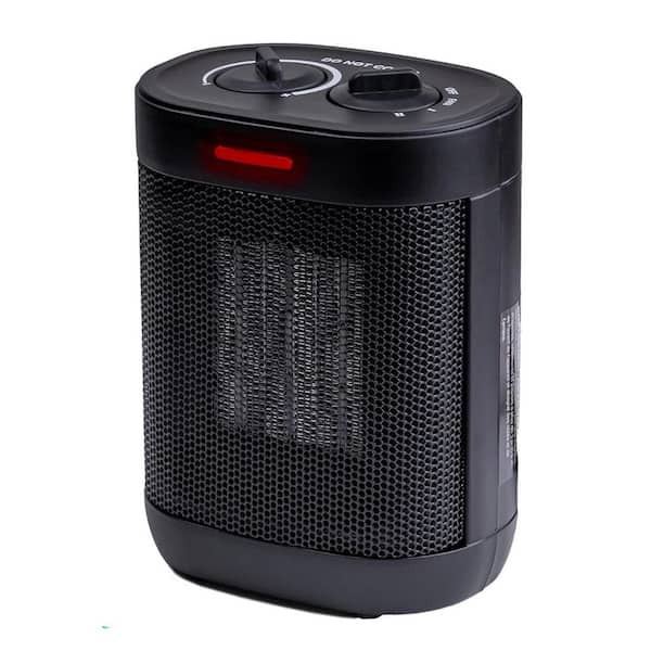 1000W 8 in. Black Indoor Electric Fan-Forced Ceramic Space Heater with Adjustable Thermostat and Fan only Setting