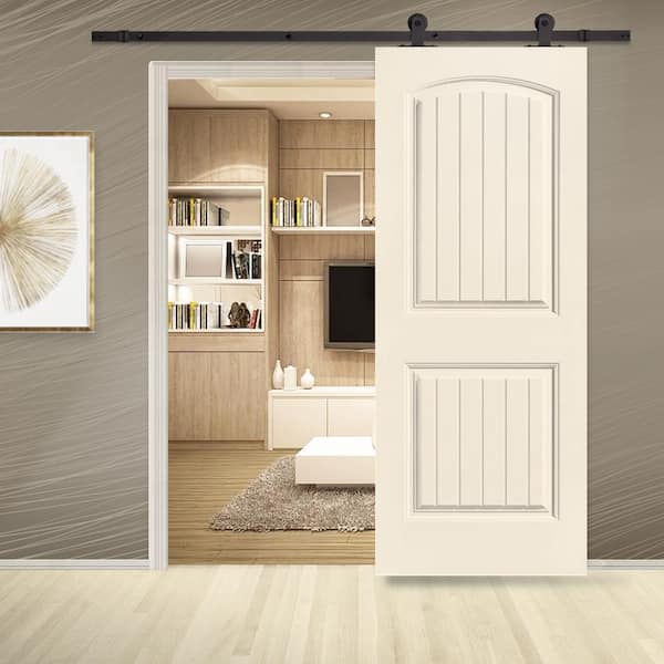 CALHOME 30-in x 80-in White Primed MDF Single Barn Door | PK-2PANEL-CB-30