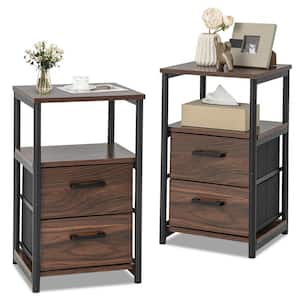 2-piecea Nightstand Bedside End Table with 2-Fabric Drawers and Storage Shelf