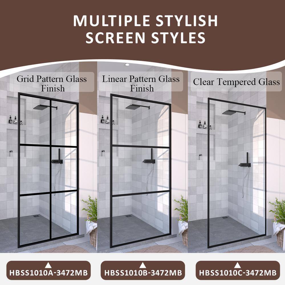 Hilma 34'' Matte Black Framed Shower Screen with Clear Tempered Glass