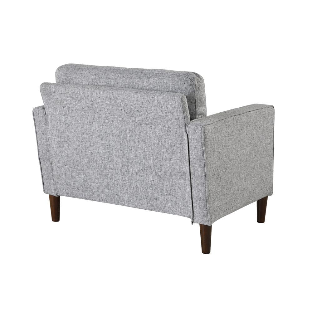 Light Gray Tufted Fabric Accent Chair with Wood Legs