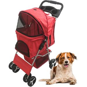 Single 4 Wheel Pet Stroller for Pets 33 Lbs. and Under, Red