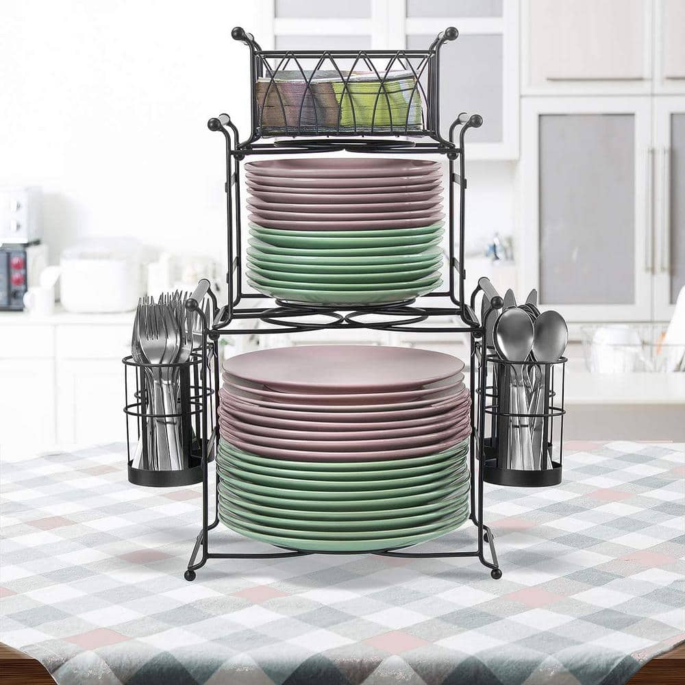 Black Carbon Steel 7-Piece Stackable Buffet Caddy Set