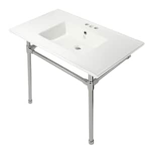 White Console Bathroom Sink 35.37 W Wall Mount Sink with Bistro