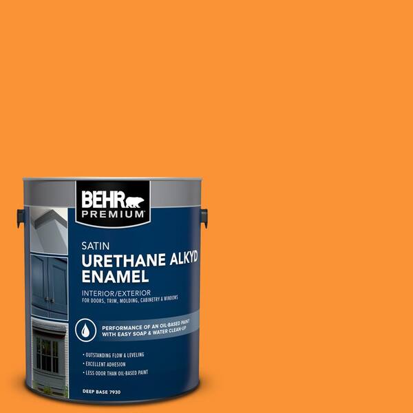 BEHR PREMIUM 1 gal. #P240-7 Joyful Orange Urethane Alkyd Satin Enamel Interior/Exterior Paint