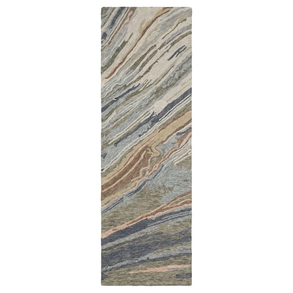 Keenan Gray/Blue 2 ft. x 8 ft. Industrial Abstract Wool Mixed-Pile Hand-Tufted Indoor Runner Area Rug