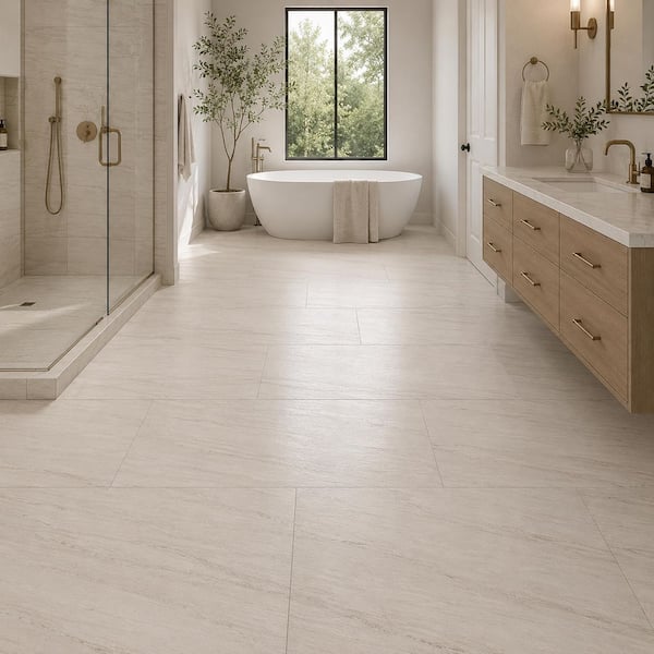 Malvera Cream 24 in. x 48 in. Lapato Porcelain Travertine Look Floor and Wall Tile (15.71 sq. ft./Case)