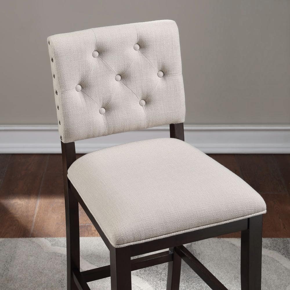 Lynwood Transitional Cream & Walnut Wood Counter Stool, 26-inch