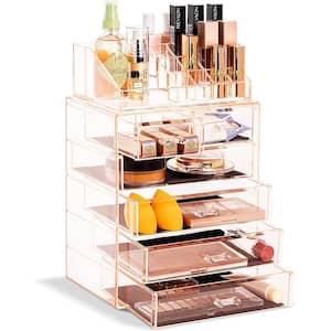 Freestanding 6 Drawer 6.25 in. x 14.25 in. 1-Cube Cosmetic Organizer in Pink Acrylic