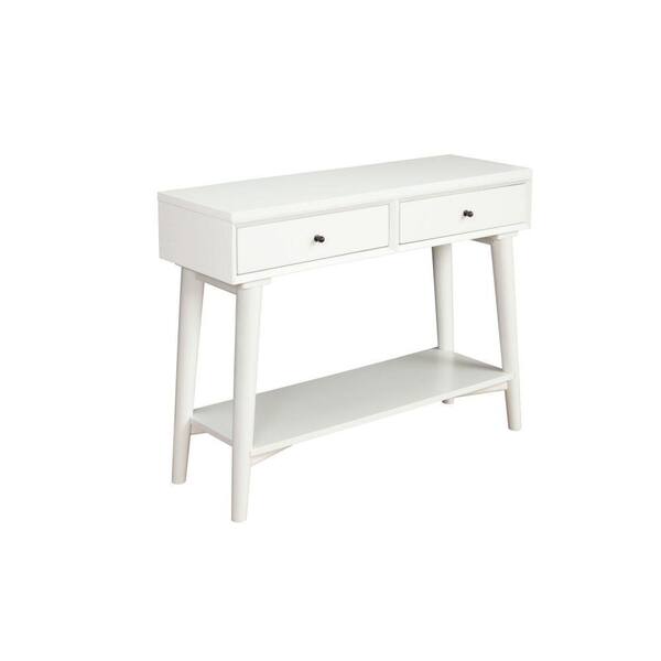 Benjara 14 in. White Rectangle Wood Top Console Table with 2 Drawers and Angled Legs