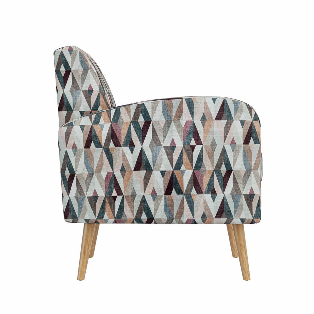 Mid-Century Modern Red and Tan Geometric Fabric Barrel Accent Chair