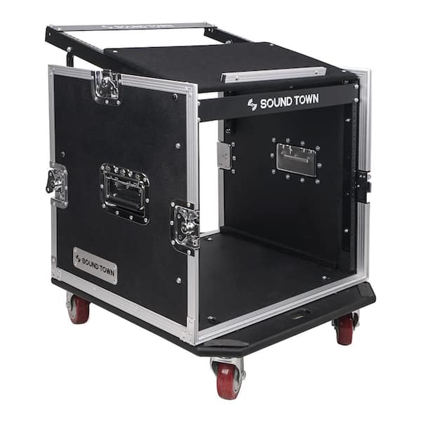 ½ in. (12mm) Plywood 10U PA DJ Pro Audio Rack/Road ATA Case with 11U Slant Mixer Top