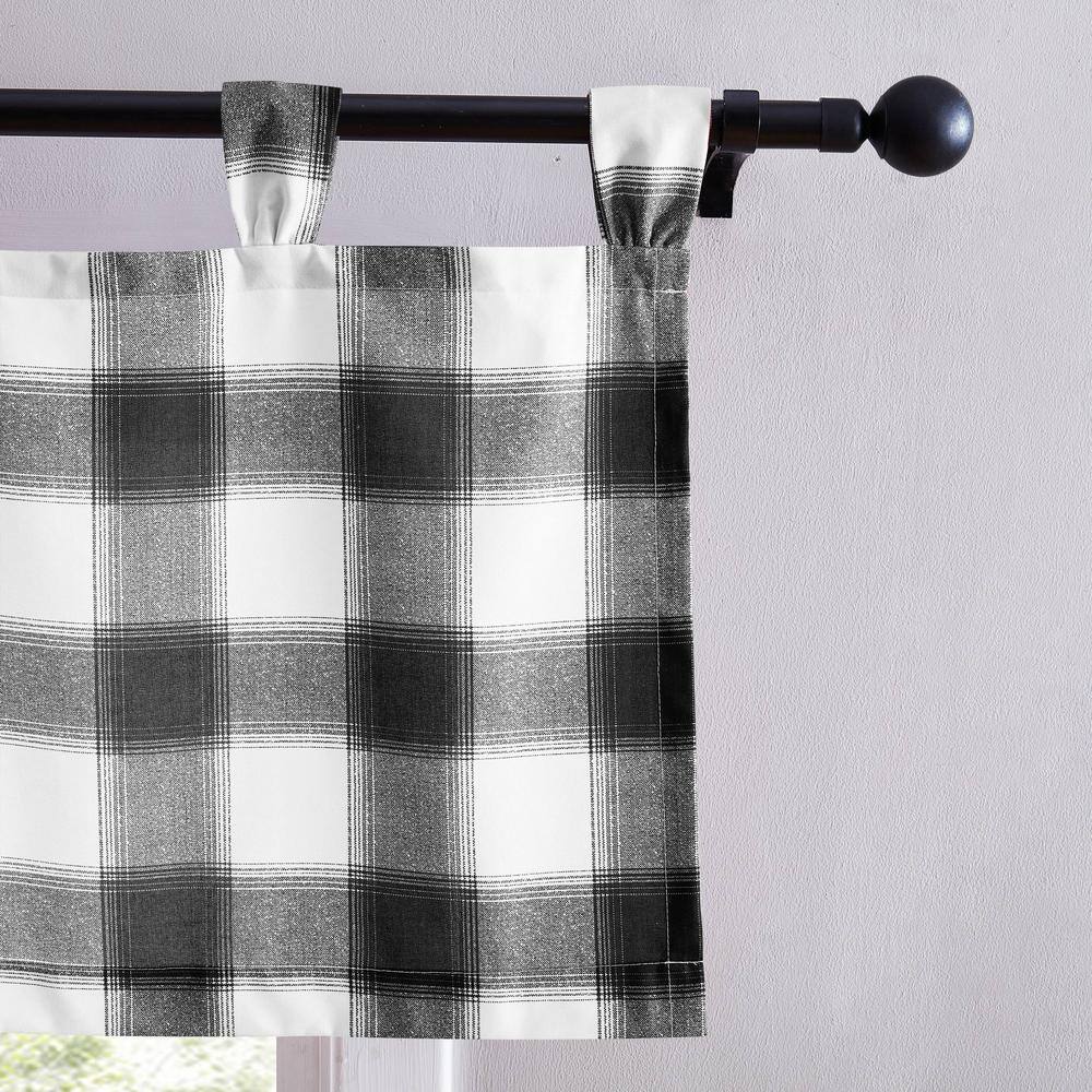 Canyon Plaid Black and White Polyester Tab Top Window Valance