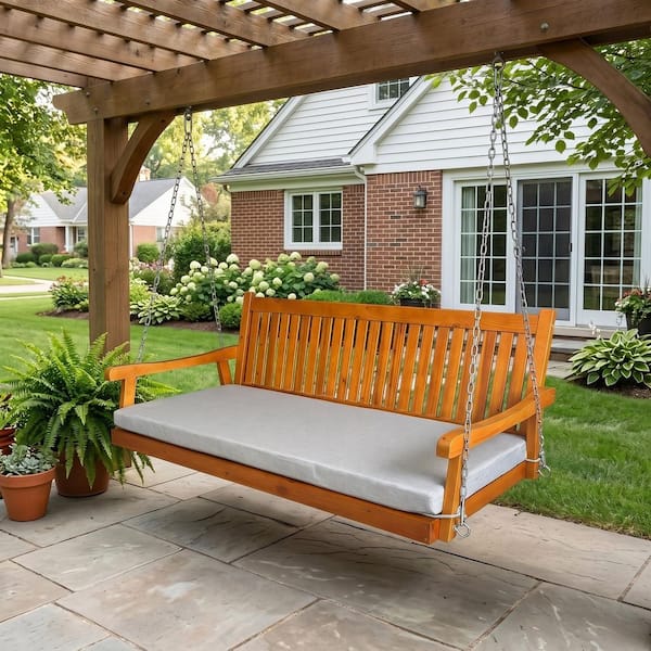 6 ft. Outdoor Wood Porch Swing Daybed with Cushion, Heavy Duty 1000 lb. Weather-Resistant, Teak Tone