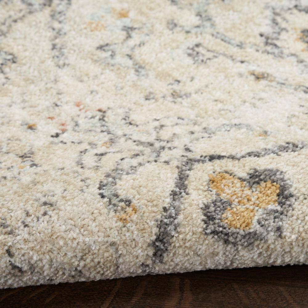 Cream Floral Rectangular Synthetic Rug with Jute Backing