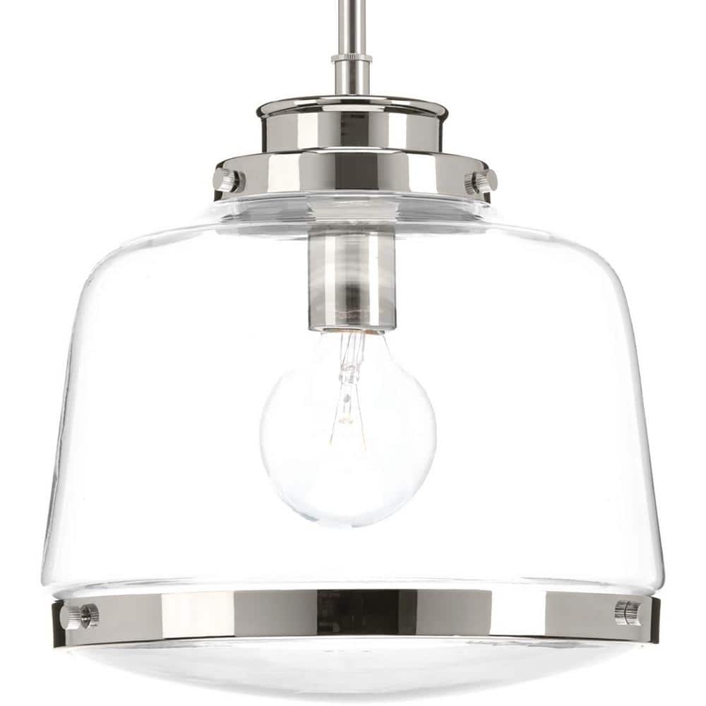 Polished Nickel Mini Drum Pendant with Glass Shade