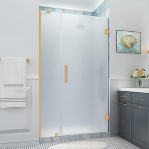 Belmore XL 46.25 - 47.25 in. x 80 in. Frameless Hinged Shower Door with Ultra-Bright Frosted Glass in Brushed Gold