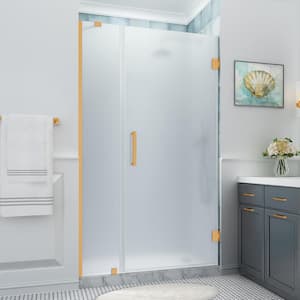 Belmore XL 47.25 - 48.25 in. x 80 in. Frameless Hinged Shower Door with Ultra-Bright Frosted Glass in Brushed Gold