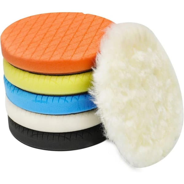 6-Pack Foam and Wool Buffing Polishing Pads with Hook and Loop for Car Buffer Polisher, Cutting and Waxing