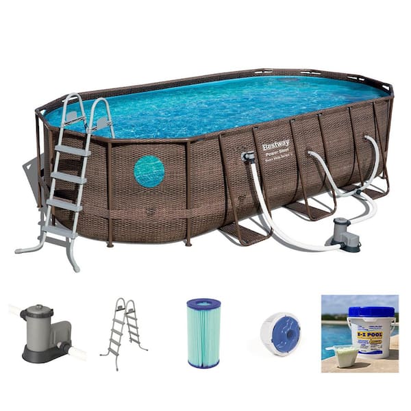 BESTWAY 18ft x 9ft Power Vista In Acciaio Set Piscina Ovale con tappetino solare 