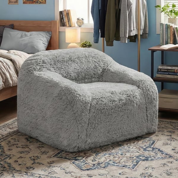 Furniture of America Kellie Fog Gray Faux Fur Fabric Accent Chair